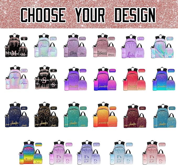 M YESCUSTOM Custom Girls Backpack with Name Shining Personalized Elementary Bookbag for Girls Boys Backpack Teen Shoulder Bag Children Travel Backpack Daypack Bag for School College