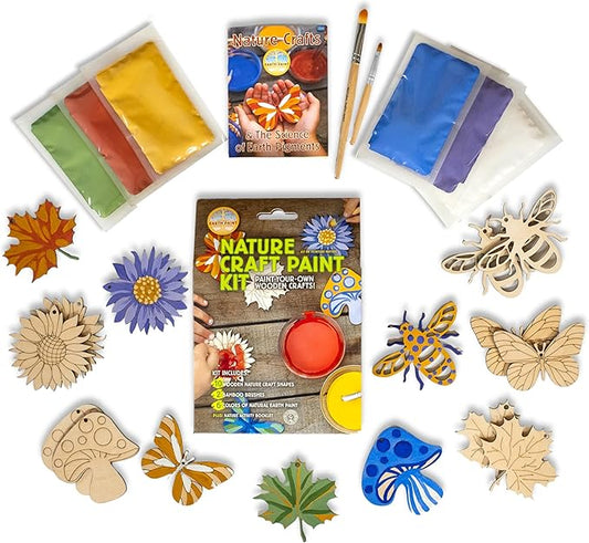 Nature Craft Paint Kit | 10 wooden nature shapes | 2 bamboo brushes | 6 colors of non-toxic washable paint | Sustainable & Eco-Friendly | Zero-waste & Plastic-Free