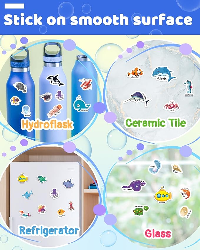Benresive Reusable Sticker Book for Toddlers, Travel Stickers for Kids, Toddler Crafts Activities Toys, Birthday Gifts for Boys & Girls - Ocean Animals