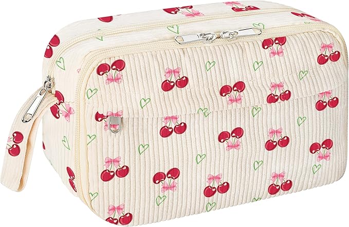 WOBAGMEN Cute Pencil Case,Large Corduroy Zippered Pencil Case Pouch, aesthetic Pencil Bag with Compartments, Pencil Pouch School Supplies (HY-corduroy pc-cherry)