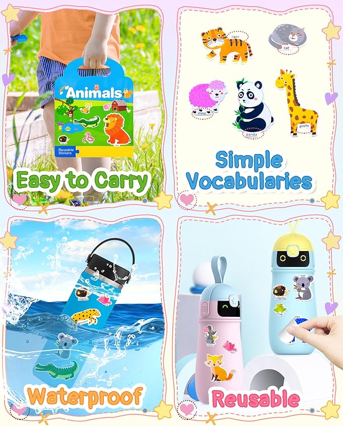 Benresive Reusable Sticker Book for Toddlers, Stickers for Kids, Travel Toys for Arts & Crafts Activities, Birthday Gift for Boys & Girls, Animal Themes