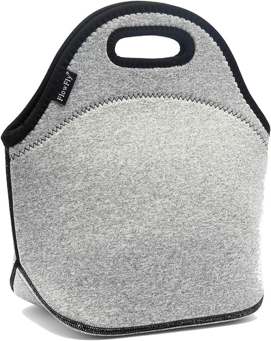 FlowFly Neoprene kids Lunch box Insulated Soft Bag Mini Cooler Thermal Meal Tote Kit for Boys, Girls,Men,Women,School,Work, Office, Grey