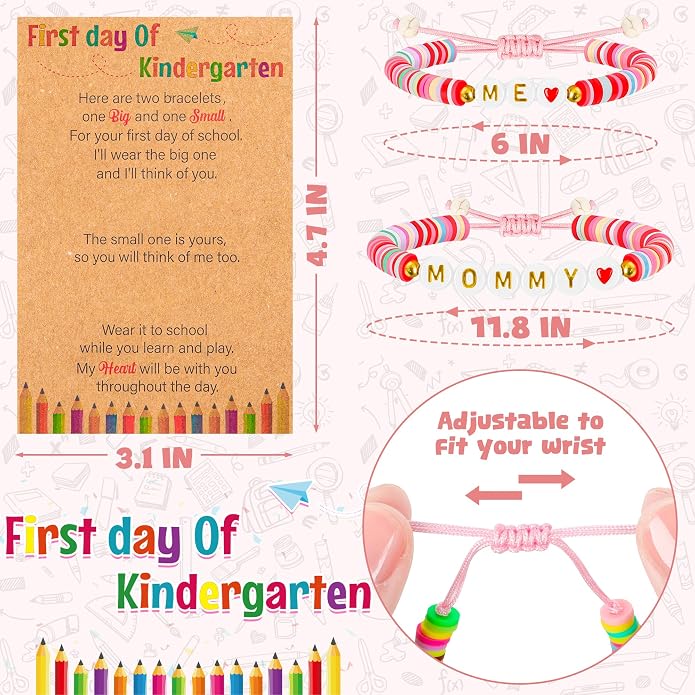 Back to School Supplies, First Day of Kindergarten Bracelet, Back to School Bracelet Mommy and Me, Prek Matching Wish Bracelets Set, Adjustable Bracelet for Boys Girls Gifts Stuff Bulk