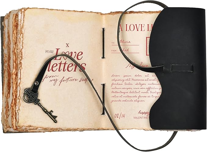 LEATHER VILLAGE Vintage Leather Journal – 200 Handmade Vintage Deckle Edge Paper – Leather bound Journal For Women Men – Vintage Key Closure - Book of Shadows - Black - 8X6 inches (A5)
