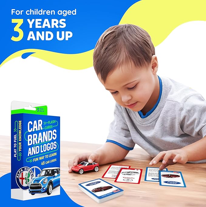 Car Brands and Logos - Flash Cards for Kids Ages 4-8, Flash Cards for Toddlers 2-4 Years - Ideal Small Gift for Boy