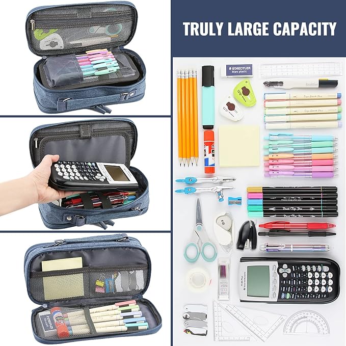 JOINPRO Large Capacity Pencil Case, 4 Compartment Pen Pouch Organizer with Double Zipper, Storage Bag for School, Office, Teen Girl Boy Men Women