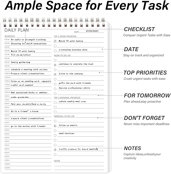 3PC Daily Shedule Planner Hourly Appointment Planner Personal Organizer with Work To-Do List, Priorities 6.5 x 9.8