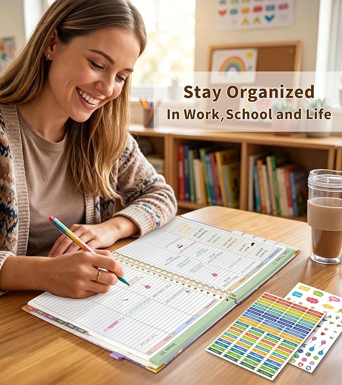 Teacher Planner 2026-2027, July 2026 - June 2027, Academic Weekly & Monthly Calendar Planner with Tabs, 8.5" x 11" A4 Teacher Lesson Plan Book with 7 Periods, Daily Agenda School Organizer for Teacher Student Homeschool, Pink Marble