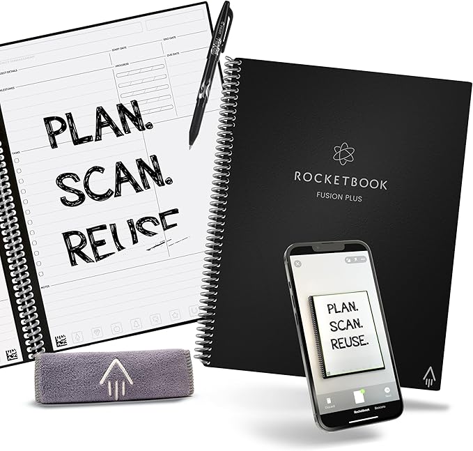Rocketbook Fusion Plus Smart Reusable Notebook Planner, Notetaking and Planning In One, Letter Size 8.5x11, Black