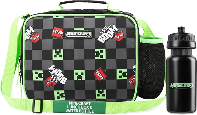 Minecraft Insulated Lunch Bag for Kids Creeper Lunchbox for Boys School Supplies Food Carrier Snacks Picnic Beach Days Travel Gamer Gifts for Kids (Black/Green)