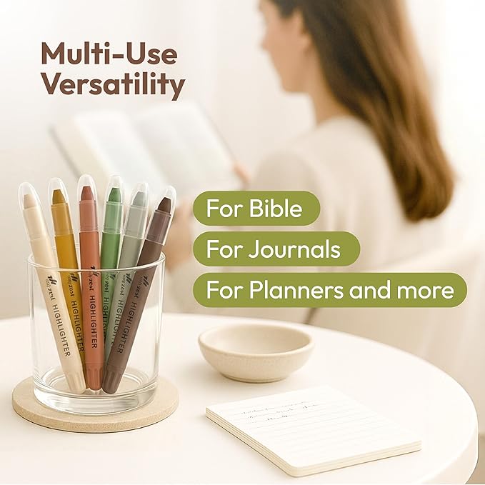 10 Pack Bible Safe Highlighters - Earthy Color, Wax Highlighters No Bleed, Scripture Markers for Journaling, Study Accessories and School Supplies