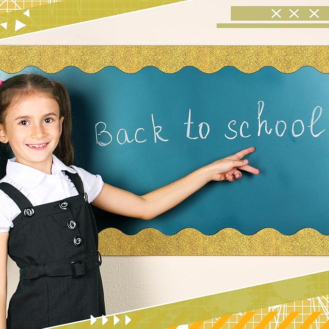 Fuyoooo 49 ft Magnetic Borders for Classroom Bulletin Board Borders Magnetic Whiteboard Classroom Strips Reusable Rolled Wall Trim for School Teacher Offices Chalkboard(Gold,Elegant Style)
