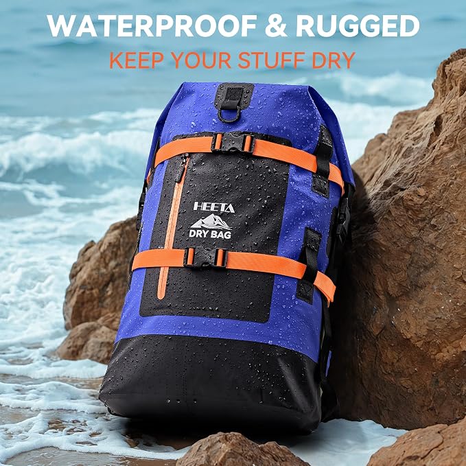 HEETA Dry Bags Waterproof Backpack 40L for Men & Women, Roll Top Heavy Duty | Cushioned Hiking Backpack, for Kayaking Boating Paddle Boarding Fishing Travel Camping Beach Vacation Cruise Ship Essentials
