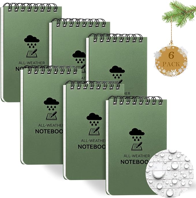 COIDEA 6 Pack Waterproof Notebook, 3 x 5 Pocket Notepad, Top-Spiral NotePad