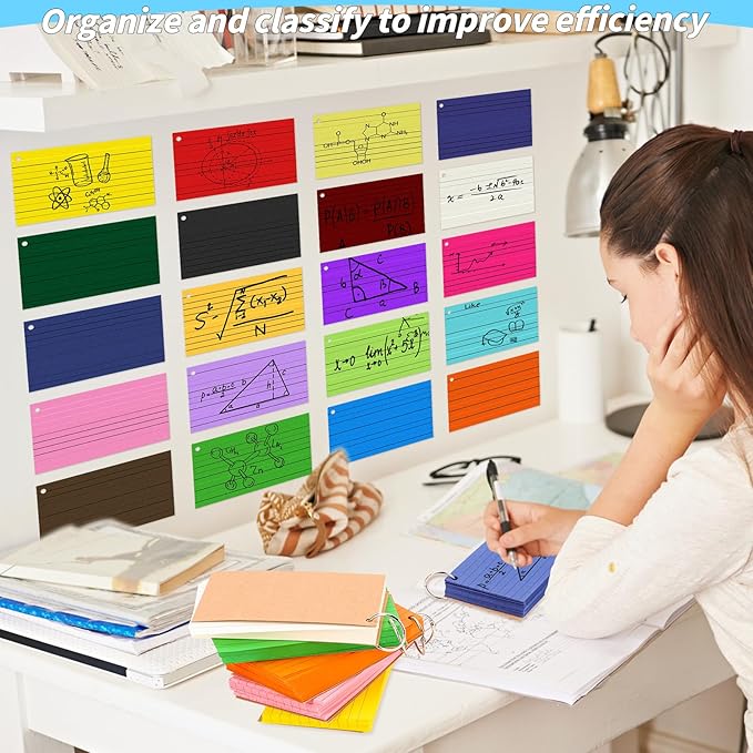 2000 PCS Colored Index Cards 3x5 In Flash Cards with Ring, 20 Colors Punched Lined Flashcards Ruled Index Cards Notecards Study Cards Heavy Note Card for Studying Office To Do List
