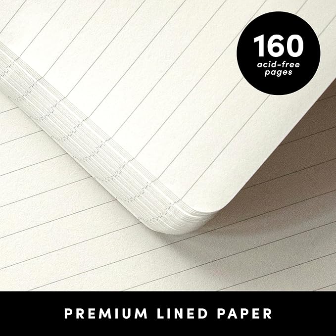 PAPERAGE Lined Journal Notebook, 3 Pack, (Black), 160 Pages, Medium 5.6 in x 8 in - 100 GSM Thick Paper – Hardcover Journaling Notebook for Work, School & Note Taking