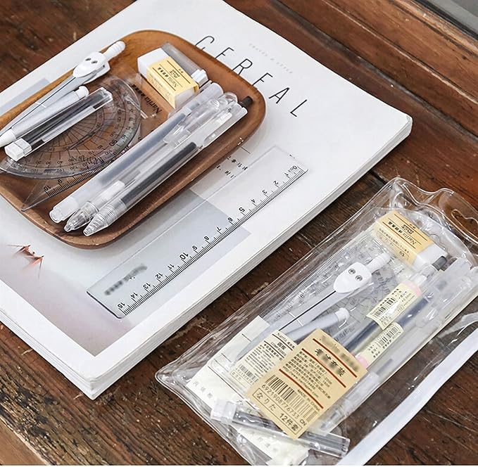 Math Geometry Compass 10 Piece Geometry School Set Compass, with Protractor Rulers Pencil for Math Best Gift
