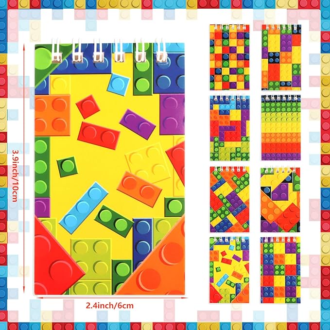 Hooqict 24 Pack Small Pocket Notebook Bulk Mini Building Block Notebooks Party Favors Mini Spiral Notepads Memo Pads for Birthday Party Favors, Goodie Bag Stuffers, Rewards