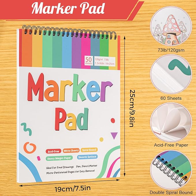 3 Pack Marker Paper Pad, 7.5×9.8 Inch Bleedproof Art Sketch Pad, 73lb/120gsm Drawing Paper Spiral Sketch Book, 150 Sheets Painting Coloring Alcohol Marker Paper for Beginners, Artists, Gift, Easter