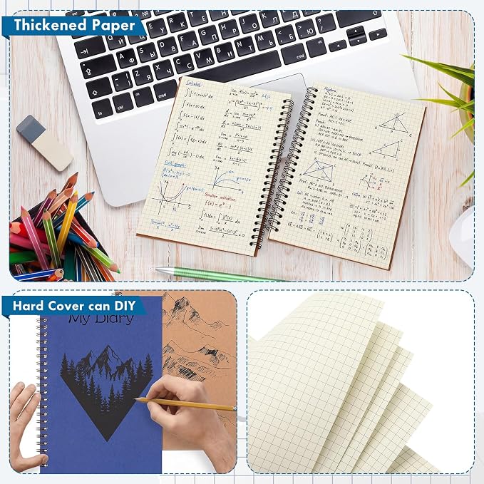 Epakh 6 Pack Spiral Notebook Bulk, Back to School Hardcover Spiral Journal Notebook 5.5 x 8.3 Inch, First Day of School Travel Writing Journal Notepad, 50 Sheets 100 Pages (Grid,Assorted Colors)