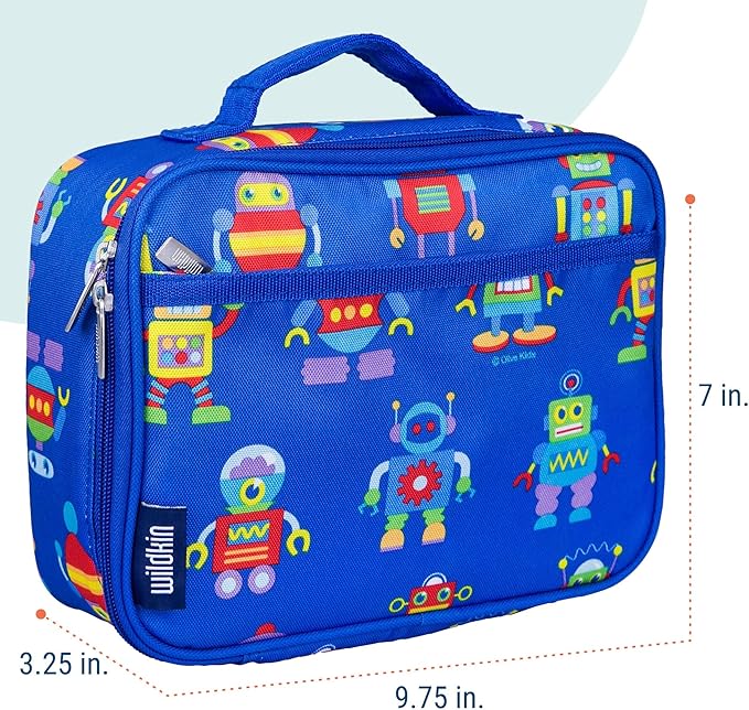 Wildkin Kids Insulated Lunch Box, Keeps Food Hot or Cold, BPA-Free with Mesh Pockets & Easy-Clean Lining – Ideal for School, Travel & Daycare – Robots