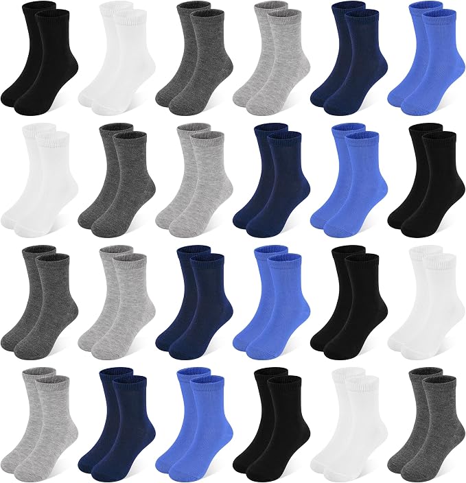 GENTABY Kids Socks 24 pairs Cozy Athletic Crew Socks for Boys and Girls(1-13Years)
