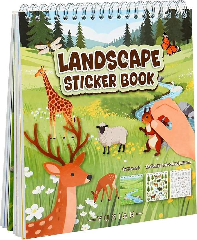 Animal Sticker Book for Toddlers 2-4 Years Sticker Activity Book for Kids with 12 Scenes & 12 Coloring Pages Toddler Travel Essential Quiet Time Activities