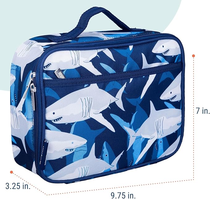 Wildkin Kids Insulated Lunch Box, Keeps Food Hot or Cold, BPA-Free with Mesh Pockets & Easy-Clean Lining – Ideal for School, Travel & Daycare – Sharks