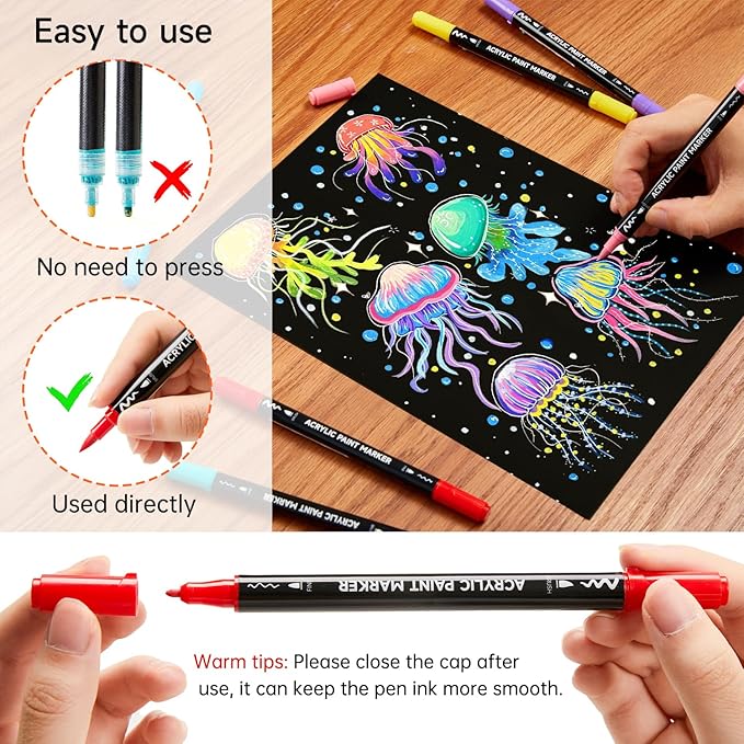 Shuttle Art 25 Colors Dual Tip Acrylic Paint Markers, Brush Tip and Fine Tip Acrylic Paint Pens for Rock, Ceramic, Wood, Canvas, Plastic, Glass, Stone, Calligraphy, Card Making, DIY Crafts