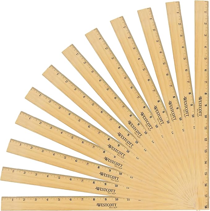 Westcott 18-Inch Wooden Ruler with Single Metal Edge, Clear Lacquer Finish, 12-Pack (05018)