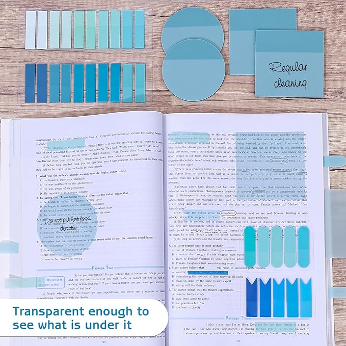 1100 Sheets Transparent Sticky Notes, Clear Waterproof 3 x 3 Sticky Notes with Pen, Translucent See-Though Note Tabs for Bible Study Book Annotation Kitchen Reminder (Blue)