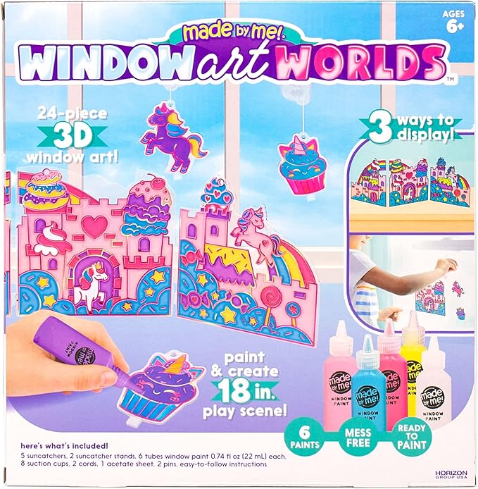 Made By Me Paint & Create Window Art Worlds Unicorn Kit – DIY Suncatcher Kit for Kids Ages 6+ – Create Your Own Suncatchers & Window Clings