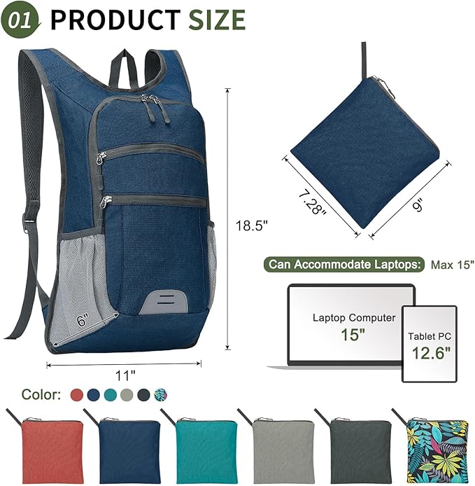 20L Lightweight Hiking Daypack, Foldable Travel Packable Backpack for Men Women for Cycling Camping Outdoor (Dark Blue)