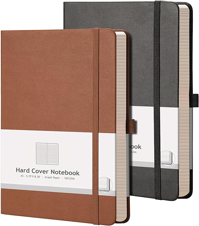 AHGXG Graph Paper Notebook 2 Pack - A5 Grid Paper Notebook/Journal Hardcover with 384 Pages, 120gsm Thick Graph Paper, Grid Paper for Math & Science Students 5.75'' × 8.38''