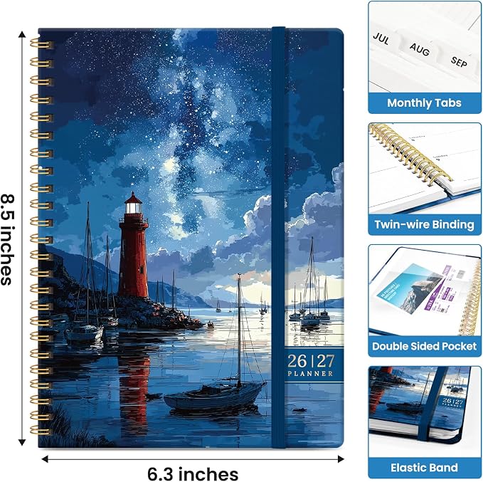 Planner 2026–2027, Weekly & Monthly Academic Organizer for School Year, Jul 2026–Jun 2027, Hardcover Planner with Tabs, Back to School Essential, 6.3" x 8.5", Harbor Starlight