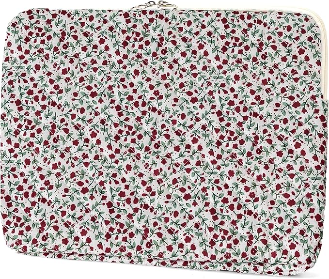 Puffy Laptop Sleeve 13-15.6 Inch Cute Quilted Laptop Protective Case Padded Floral Computer Sleeve for MacBook (B-red, 11 Inch)