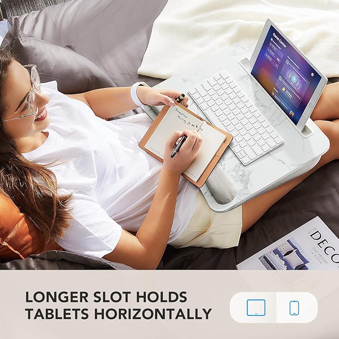 HUANUO Laptop Lap Desk - Portable Lap Desk with Pillow Cushion, Fits up to 15.6 inch Laptop, with Anti-Slip Strip & Storage Function for Home Office Students Use as Computer Laptop Stand - Marble