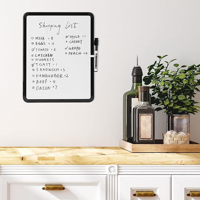 Mr. Pen- Dry Erase Board, 14” x 11” with a Black Dry Erase Marker, Black Frame, Small Mini White Board for Students, Fridge, Wall, Locker, Includes Double Sided Tapes