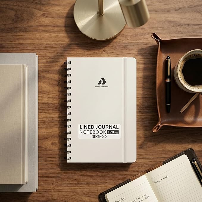 Nextnoid Lined Spiral Journal Notebook For Women & Men - Hardcover A5 Journal 170 Pages, Notebook for Work & Note Taking College Ruled Notebook - Beige