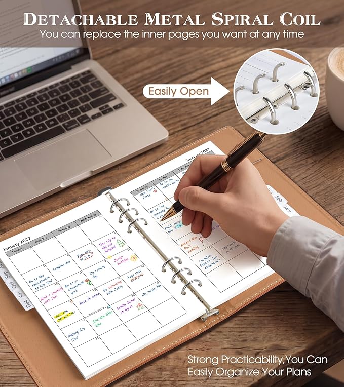 Planner 2026-2027, Academic Weekly and Monthly Calendar Planner from July 2026 - June 2027, Hardcover Leather Daily Agenda Book with Tabs, A5 College School Organizer for Student Teacher, Brown