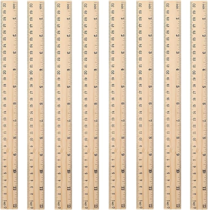 8 Pack Wooden Rulers Bulk, 12 Inch (30cm) Dual Scale Rulers with Imperial & Metric Measurements for Straight Rulers for Students, Teachers,School, Classroom, Home and Office Supplies