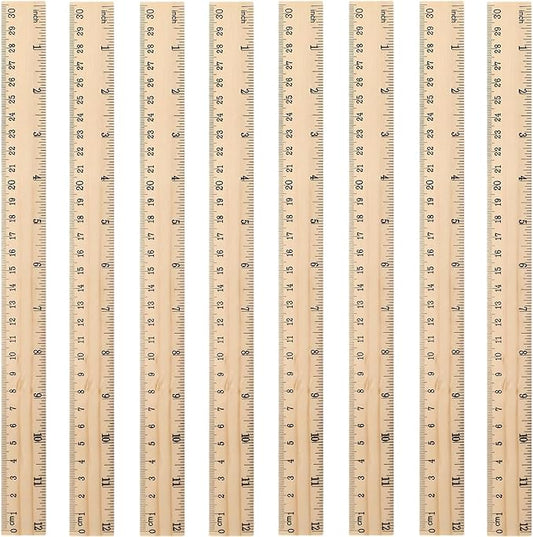 8 Pack Wooden Rulers Bulk, 12 Inch (30cm) Dual Scale Rulers with Imperial & Metric Measurements for Straight Rulers for Students, Teachers,School, Classroom, Home and Office Supplies