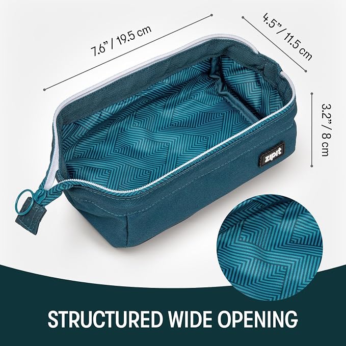 ZIPIT Lenny Pencil Case, Wide-Opening Zipper Pouch for Girls and Boys, Teal | Aesthetic pouch for school, machine washable, colorful lining, holds 55 pens & pencils, doubles as a makeup case for travel