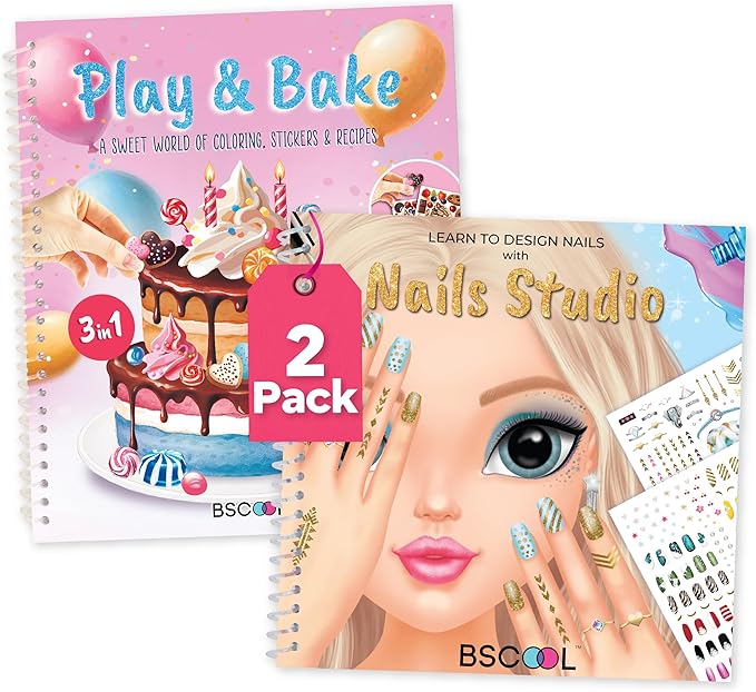 BSCOOL - Drawing, Coloring & Activity Book: Create Hairstyles| with Stickers and Guides | Fashion Coloring Books for Kids 5 and up (Multipack - Play and Bake and Nail Studio)