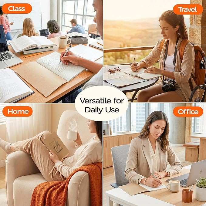 5 Pack Kraft Notebooks Bulk A5, 60 Pages Grid Graph Paper Journals, 8.3x5.5 Inches, Natural Kraft Cover Composition Notebooks for School Office Students Artists