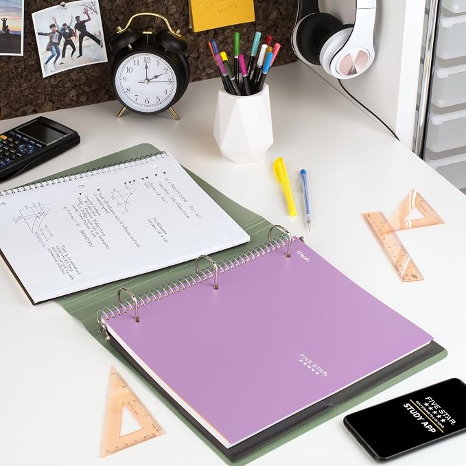 Five Star Spiral Notebook + Study App, 1 Subject, Graph Ruled Paper, 8-1/2" x 11", 100 Sheets, Fights Ink Bleed, Water Resistant Cover, Amethyst Purple (620000CF1) (Pack of 12)