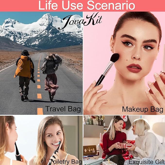 JOVAKIT Alphabet Makeup Bag Cosmetic Bag for Women, Christmas Gifts for Girls Age 6-18, Floral Flowers Coquette Travel Toiletry Zipper Make Up Pouch Organizer Trendy Stuff (Blue Floral I)