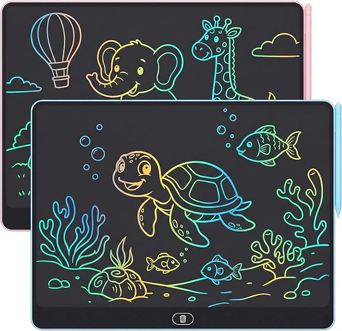 16 Inch LCD Writing Tablet for Kids 2 Pack, Large Drawing Board Doodle Pad, Colorful Screen Erasable Sketch Tablet, Travel Toys and Reusable Learning Gift for Boys Girls（Blue & Pink