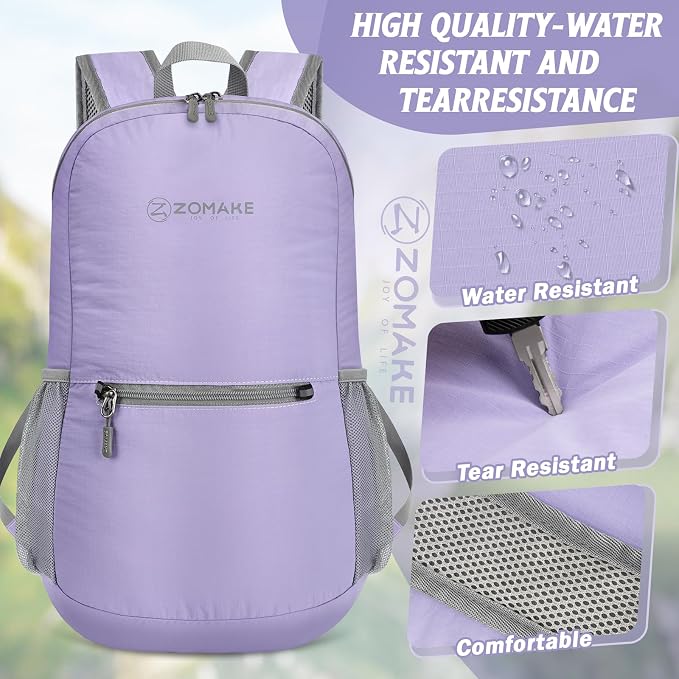 ZOMAKE Lightweight Packable Backpack, Foldable Small Travel Day Pack | 10/15/20L Water Resistant Hiking Backpacks for Women Men, Multiple Pockets, Breathable Shoulder Strap, Everyday Carry