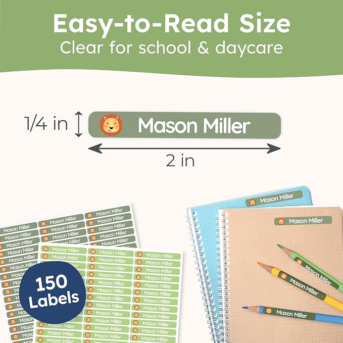 Personalized Kids Name Labels for Pencils Green [150pcs] - Waterproof Name Stickers for School & Daycare - Pencil Custom Name Stickers - Children Name Stick On Labels for Pens (2.0”x0.3”)